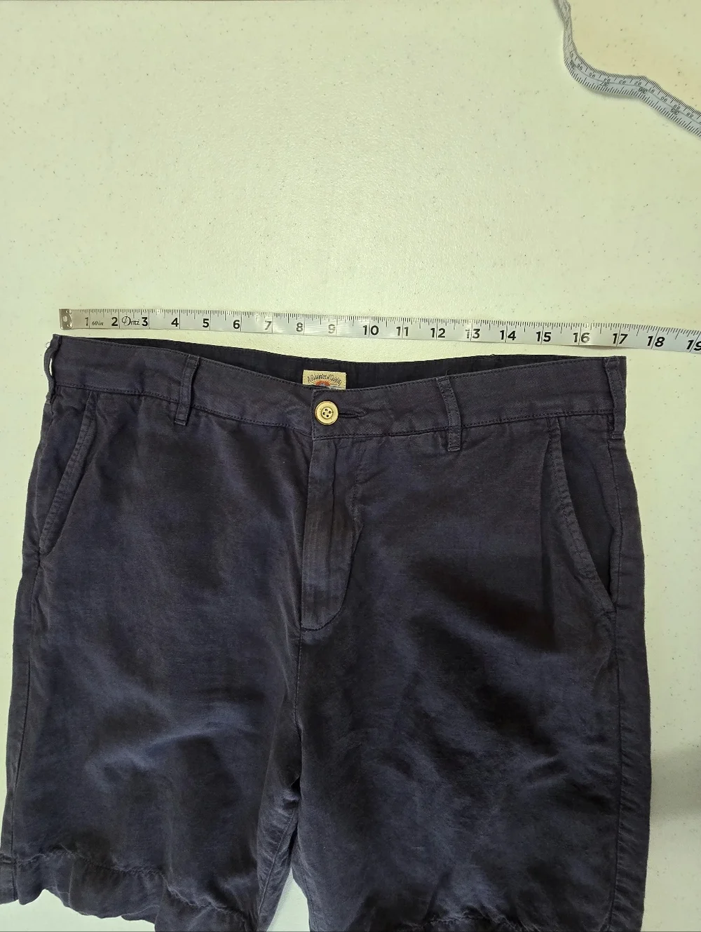 Faherty Shorts Men 34 Navy Blue Linen Cotton Blend Flat Front Casual Summer